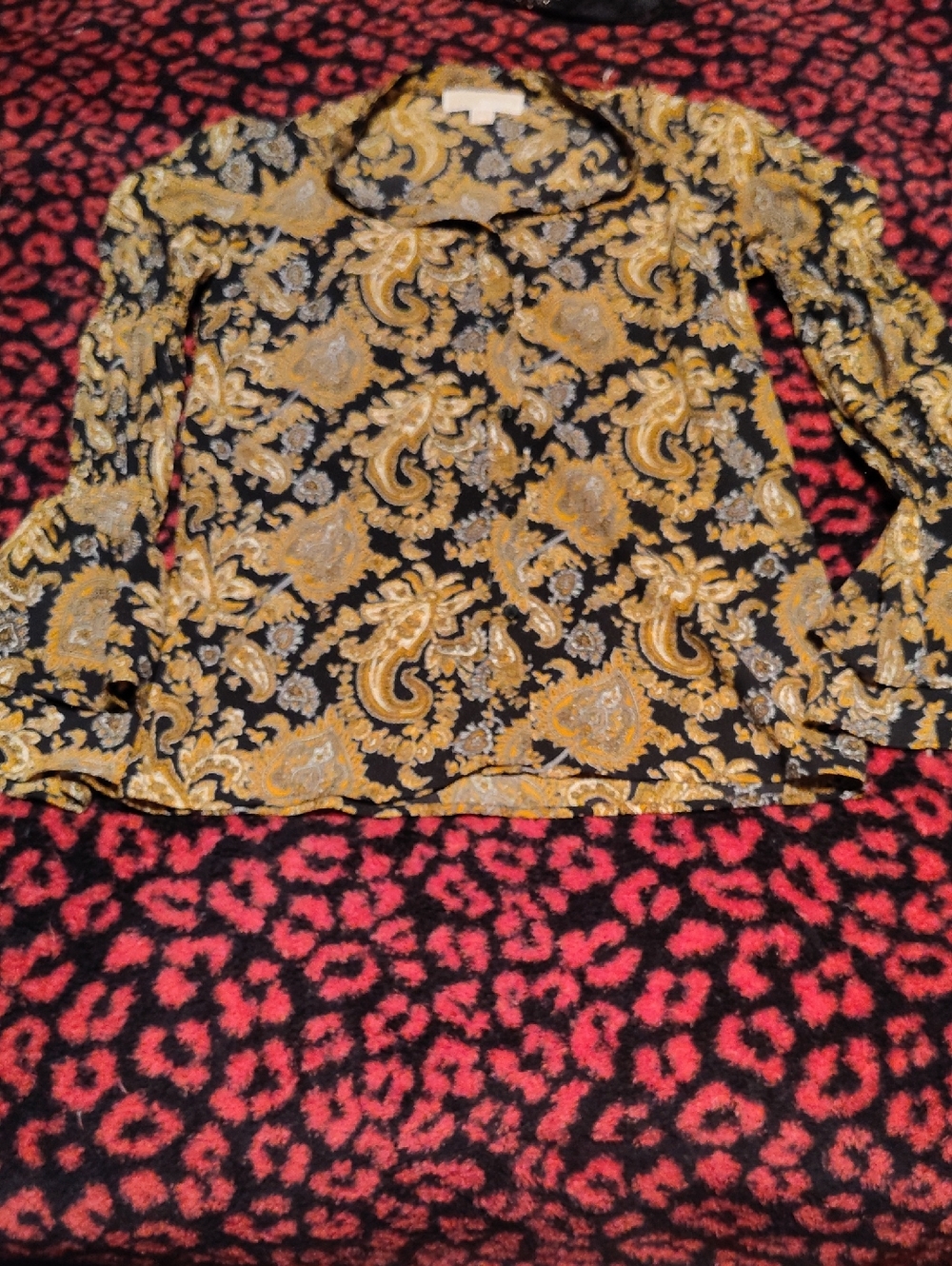 Michael Kors Black and Gold Paisley Long-Sleeve Blouse